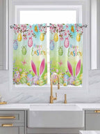 Easter Tier Curtains 45 Inches Long, Spring Bunny Colorful Rabbit Eggs Butterfly Blue Green Window Treatment Curtain Drapes, Window Half Privacy Curtains for Bedroom Bathroom, 42"x45", 2 Panels