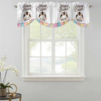 Grey Easter Tie Up Valance Curtains for Windows, Kitchen Curtains Window Shades, Spring Cartoon Bunny Colorful Eggs Wood Grain Light Filtering Roman Curtain Valances for Bedroom/Bathroom/Cafe 42"x12"