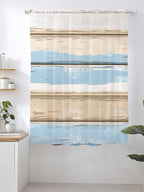 Sheer Curtains 63 Inch Length, Vintage Geometric Blue Semi Sheer Curtains Light Filtering Window Treatment, Abstract Country Shabby Wood Grain Privacy Voile Drapes for Living Room Bedroom 52x63 Inch
