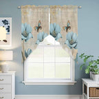 Spring Flowers Swag Valances for Windows, Vintage Rustic Tulips Floral Butterfly Khaki Rod Pocket Kitchen Curtains Valance, Small Window Curtains Swag for Cafe Living Room, 2 Panels, 28x36 inch