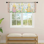 Easter Sheer Valances for Windows 42"x18", Light Filtering Kitchen Curtains Valance, Rustic Gnomes Duck Floral Colorful Eggs Wooden Grain Rod Pocket Chiffon Curtains for Living Room Bedroom Cafe