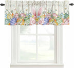 Happy Easter Curtain Valances for Windows, Kitchen Valance Window Treatment, Spring Colorful Eggs Rabbit Ear Feet Flowers Light Filtering Block Curtains for Bathroom/Bedroom/Living Room 54'' x 18''