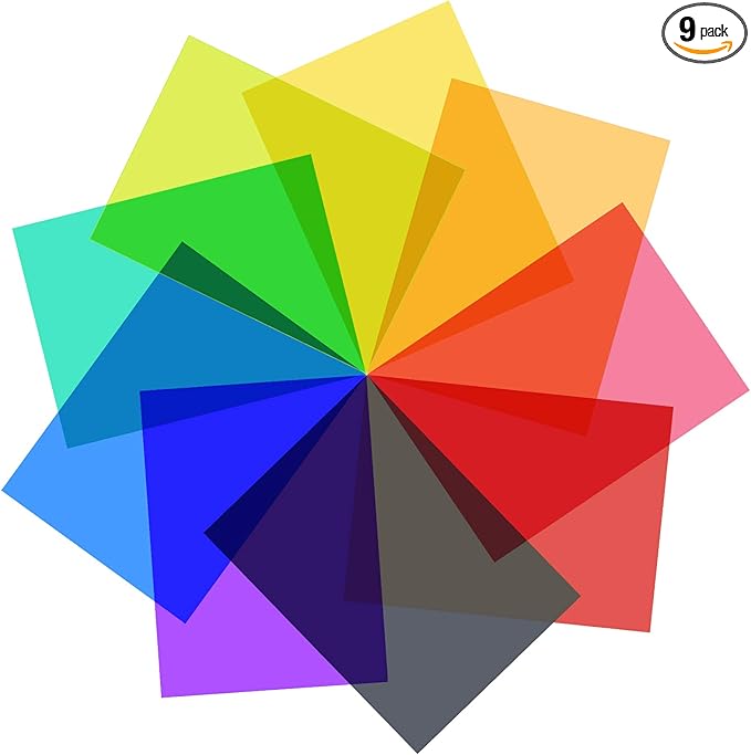 Lystaii 9pcs Gel Light Filter Color Correction Colored Overlays Transparent Color Film Lighting Gel Filter Plastic Sheets Correction 9 Colors 11.7 by 8.3 Inches for Film, Video, Photo, Stage