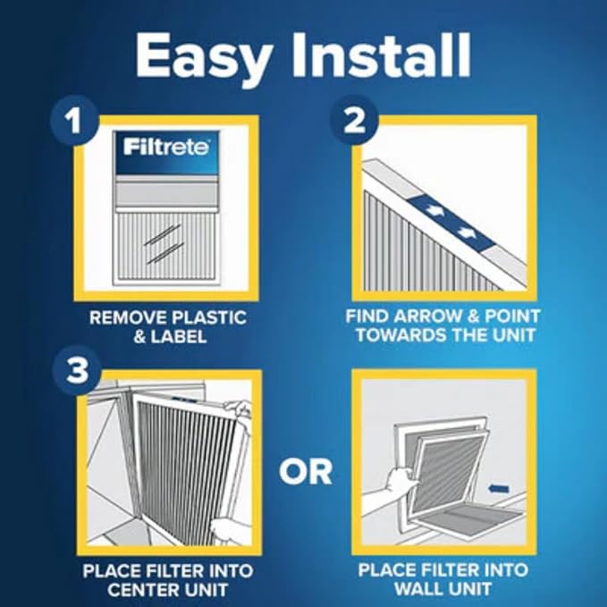 Filtrete 17x17x1 AC Furnace Air Filter, MERV 8, MPR 700, Tough on Pollen, Easy on Airflow, 3-Month Pleated 1-Inch Electrostatic Air Cleaning Filter, 4-Pack (Actual Size 16.687 x 16.687 x 0.81 in)