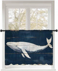 Sheer Curtains 54 Inch Length, Ocean Whale Blue Semi Sheer Curtains Light Filtering Window Treatment, Watercolor Coastal Vintage Wood Grain Privacy Voile Drapes for Living Room Bedroom 52x54 Inch