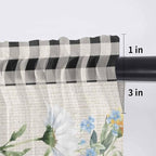 Blue Pink Floral Sheer Valance Curtains, Spring Summer Botanical Linen Black Plaid Light Filtering Kitchen Valances Rod Pocket Voile Curtain Window Treatment for Bedroom/Living Room/Basement 60Wx18L