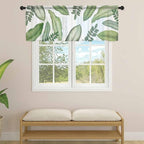 Summer Palm Leaf Sheer Valance Curtains, Green Tropical Plants Nature Leaves Modern Light Filtering Kitchen Valances Rod Pocket Voile Curtain Window Treatment for Bedroom/Living Room/Basement 42Wx12L
