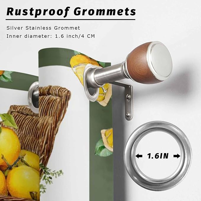 Lemon Outdoor Curtains for Patio Lemons in Baskets Summer Tropical Plants Green Waterproof Outside Curtains with Grommet Top Weatherproof Curtain for Cabana Pergola Gazebo, 1 Panel, 54" W x 84" L