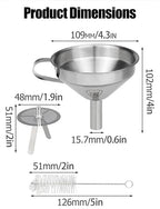 Resin Funnel, Resin Filter Funnel with Strainer 3D Printer Stainless Steel Funnels for Filtering and Recycling UV SLA/DLP/LCD Photosensitive Resins, with Cleaning Brush