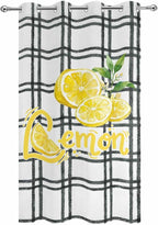 Lemon Outdoor Curtains for Patio Lemon Leaves Summer Plaid Buffalo Waterproof Outside Curtains with Grommet Top Weatherproof Curtain for Cabana Pergola Gazebo, 1 Panel, 54" W x 84" L