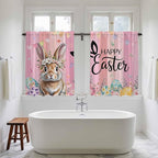 Easter Kitchen Curtains, Spring Rabbit Eggs Flowers Flags Leaves Wood Grain Light Filtering Window Curtain Panels, 2Pcs Rod Pocket Window Treatments Set for RV Dining Room Study Room 42x54 Inches
