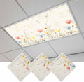 Fluorescent Light Covers for Ceiling Lights Spring Poppy Floral Magnetic Light Filters 3 Pack 4x2 ft Wildflower Vintage Ceiling Lights Cover for Classroom Office School Home Drop Lamp Decor