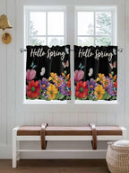 Spring Flowers Half Window Curtains 24 Inches Long, Watercolor Country Colorful Floral Black Window Treatment Curtain Drapes, Short Curtains Tiers for Kitchen Over Sink, 27.5"x24", 2 Panels