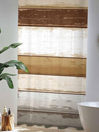 Sheer Curtains 108 Inches Long, Brown Wood Grain Semi Sheer Curtains Light Filtering Window Treatment, Vintage Country Geometric Striped Privacy Voile Drapes for Living Room Bedroom 52x108 Inch