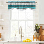 Turquoise Teal Tie Up Valance Curtains for Windows, Kitchen Curtains Window Shades, Farmhouse Retro Ombre Wooden Grain Light Filtering Roman Curtain Valances for Bedroom/Bathroom/Cafe 42"x12"