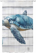 Sheer Curtains 84 Inches Long, Sea Turtle Blue Semi Sheer Curtains Light Filtering Window Treatment, Coastal Ocean Seaweed Wood Grain Privacy Voile Drapes for Living Room Bedroom 52x84 Inch