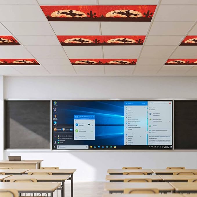 Fluorescent Light Covers for Drop Ceiling Western Cowboys Horse Riding on Red Magnetic Light Filters, Abstract Cactus Desert Ceiling Shade Filters for Home Classroom Office,2x4 ft,4Packs