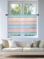 Sheer Curtains 54 Inch Length, Pink Blue Wood Grain Semi Sheer Curtains Light Filtering Window Treatment, Farmhouse Country Shabby Striped Privacy Voile Drapes for Living Room Bedroom 52x54 Inch