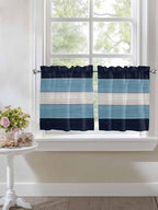 Vintage Country Woodcuts Window Valance Curtains, Blue Gradient Striped Light Filtering Kitchen Valance with 3-inch Rod Pocket for Living Room Bathroom Bedroom,2 Panel,27.5x36In