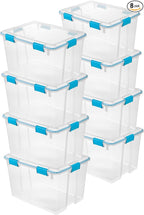 Sterilite 8-Pack Gasket Box, Weather-Resistant Storage Bins with Latching Lids, 80 Quart - Heavy-Duty Organizing Containers for Closet, Bathroom, and Office