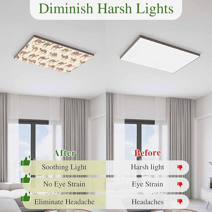 Fluorescent Light Covers for Ceiling Lights Desert Camel Magnetic Light Filters 1 Pack 4x2 ft Vintage Southwest Date Trees Ceiling Lights Cover for Classroom Office School Home Drop Lamp Decor