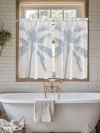 Summer Coconut Tree on Vintage Wood Grain Window Valance Curtains, Seaside Plants Light Filtering Kitchen Valance with 3-inch Rod Pocket for Living Room Bathroom Bedroom,2 Panel,27.5x45In