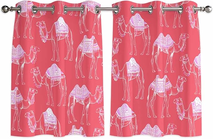 2 Panel Kitchen Cafe Curtains, Desert Camel Sunlight Filtering Nature Air Through, Home Decor Window Covering Tier Curtains for Living Room 104W x 52L inch Summer Sand Camel Animal Vintage Pink