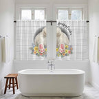 Easter Bunny Kitchen Curtains 45 Inch Long 2 Panel Set,Rod Pocket Window Treatment,3D Optical Illusion Farmhouse Flower Wood Grain Light Filtering Short Curtains & Drapes Laundry 52"W x 45"L