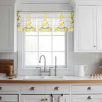 Lemon Dwarfs Sheer Valance Curtains, Gnome Green Leaf Wood Striped Yellow Plaid Light Filtering Kitchen Valances Rod Pocket Voile Curtain Window Treatment for Bedroom/Living Room/Basement 42Wx12L