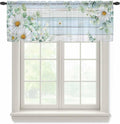 Daisy Eucalyptus Leaves Sheer Valance Curtains, Blue Wood Grain Spring Countryside Light Filtering Kitchen Valances Rod Pocket Voile Curtain Window Treatment for Bedroom/Living Room/Basement 42Wx18L
