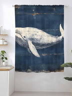 Sheer Curtains 63 Inch Length, Ocean Vintage Whale Semi Sheer Curtains Light Filtering Window Treatment, Summer Retro Wood Grain Privacy Voile Drapes for Living Room Bedroom 52x63 Inch