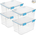 Sterilite 4 Pack Gasket Box, Weather-Resistant Storage Bins with Latching Lids, 54 Quart - Heavy-Duty Organizing Containers for Closet, Bathroom, and Office