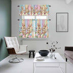 Easter Kitchen Curtains Set 3 Piece for Windows, Rod Pocket Valance and Tier Set 24 Inch Length, Spring Bunny Eggs Botanical Floral Wooden Grain Light Filtering Cafe Curtains for Living Room Bathroom