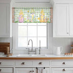 Easter Sheer Valances for Windows 54"x18", Light Filtering Kitchen Curtains Valance, Gnomes Flowers Duck Eggs Green Lattice Wooden Rod Pocket Chiffon Curtains for Living Room Bedroom Cafe