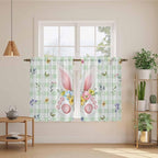 Easter Kitchen Curtains 54 Inch Long 2 Panel Set, Rod Pocket Window Curtains Panels, Spring Bunny Ears Feet Flowers Green Plaid Light Filtering Privacy Draperies for Bedroom Laundry 42"W x 54"L