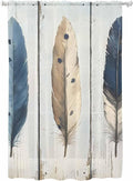 Sheer Curtains 72 Inches Long, Farmhouse Feather Semi Sheer Curtains Light Filtering Window Treatment, Watercolor Vintage Wooden Grain Privacy Voile Drapes for Living Room Bedroom 52x72 Inch