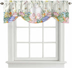 Easter Tie Up Valance Curtains for Windows, Kitchen Curtains Window Shades, Spring Rabbit Ears Foot Colorful Eggs Leaf Floral Light Filtering Roman Curtain Valances for Bedroom/Bathroom/Cafe 54"x18"