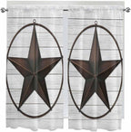 Vintage Farm Western Star Window Valance Curtains, White Wood Grain Light Filtering Kitchen Valance with 3-inch Rod Pocket for Living Room Bathroom Bedroom,2 Panel,42x63In