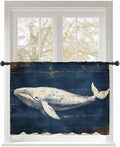 Sheer Curtains 54 Inch Length, Ocean Vintage Whale Semi Sheer Curtains Light Filtering Window Treatment, Summer Retro Wood Grain Privacy Voile Drapes for Living Room Bedroom 52x54 Inch