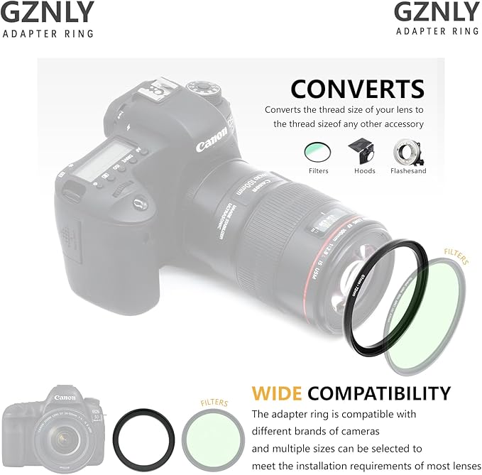 52mm to 37mm Step-up Adapter Rings Filter Adapter Black Metal Step Down Filter Ring Adapter Compatible with All Brand UV CPL ND Camera Lens Filter Stepping Rings (52mm-37mm)