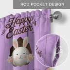 Purple Easter Curtain Valances for Windows, Kitchen Valance Window Treatment, Spring Cartoon Bunny Colorful Eggs Wood Grain Light Filtering Block Curtains for Bathroom/Bedroom/Living Room 54'' x 18''