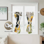 Yellow Sunflowers Kitchen Curtains 45 Inch Length, Short Cafe Window Curtains Tab Top, Farmhouse Cow Barn Doors Floral Butterfly Light Filtering Window Treatments Tier Drapes 27.5"x45" 2 Panel