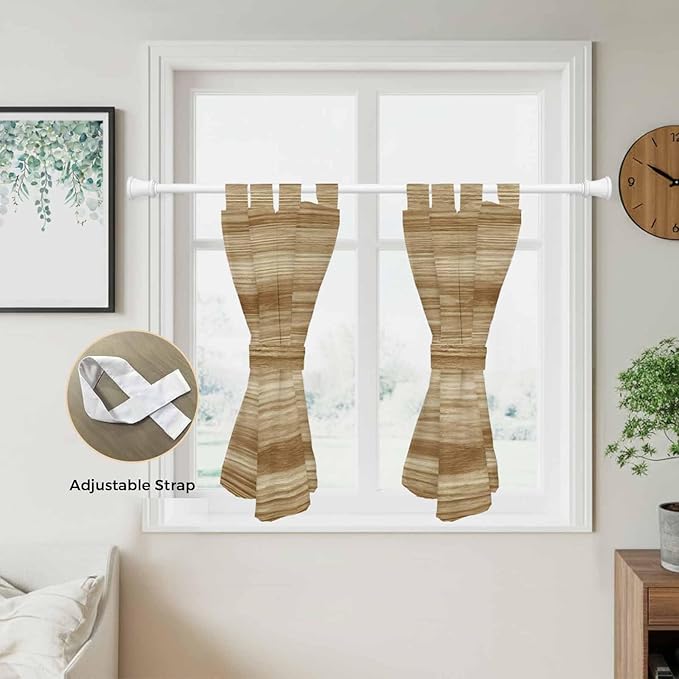 Light Brown Wood Grain Kitchen Curtains 45 Inch Length, Short Cafe Window Curtains Tab Top, Western Farmhouse Barn Door Light Filtering Window Treatments Tier Drapes 27.5"x45" 2 Panel