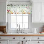 Easter Sheer Valances for Windows 42"x18", Light Filtering Kitchen Curtains Valance, Spring Watercolor Bunny Eggs Tulip Wooden Grain Teal Rod Pocket Chiffon Curtains for Living Room Bedroom Cafe