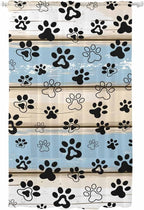 Sheer Curtains 96 Inches Long, Blue Beige Paw Print Semi Sheer Curtains Light Filtering Window Treatment, Vintage Farmhouse Rustic Wooden Grain Privacy Voile Drapes for Living Room Bedroom 52x96 Inch