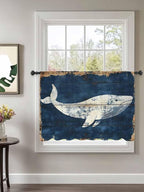 Sheer Curtains 54 Inch Length, Ocean Whale Blue Semi Sheer Curtains Light Filtering Window Treatment, Summer Sea Vintage Wooden Grain Privacy Voile Drapes for Living Room Bedroom 52x54 Inch