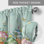 Easter Curtain Valances for Windows, Kitchen Valance Window Treatment, Spring Rabbit Ear Eggs Floral Green Wooden Grain Light Filtering Block Curtains for Bathroom/Bedroom/Living Room 42'' x 18''