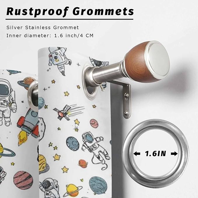 Cartoon Space Outdoor Curtains for Patio Astronauts Spacecraft Rockets Waterproof Outside Curtains with Grommet Top Weatherproof Curtain for Cabana Pergola Gazebo, 2 Pack, 54" W x 108" L