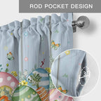 Easter Curtain Valances for Windows, Kitchen Valance Window Treatment, Spring Eggs Rabbit Ear Flowers Wooden Grain Light Filtering Block Curtains for Bathroom/Bedroom/Living Room 42'' x 18''