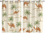 2 Panel Kitchen Cafe Curtains, Date Coconut Tree Sunlight Filtering Nature Air Through, Home Decor Window Covering Tier Curtains for Living Room 104W x 63L inch Desert Camels Botanical Tropical Beige